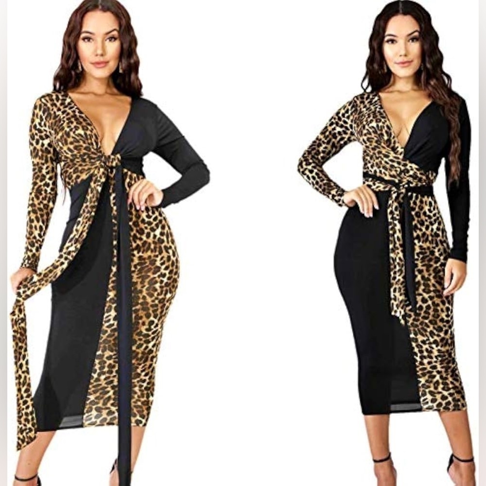 Goodtime USA,Stunning Body-Con Dress,Long Attached Wrap-Around Belt, Size Large